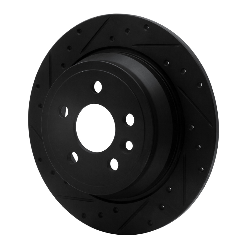 Land Rover LR2 Brake Rotor (1) - Rear Left - R1 Concepts - Drilled & Slotted - Black - `13-`15